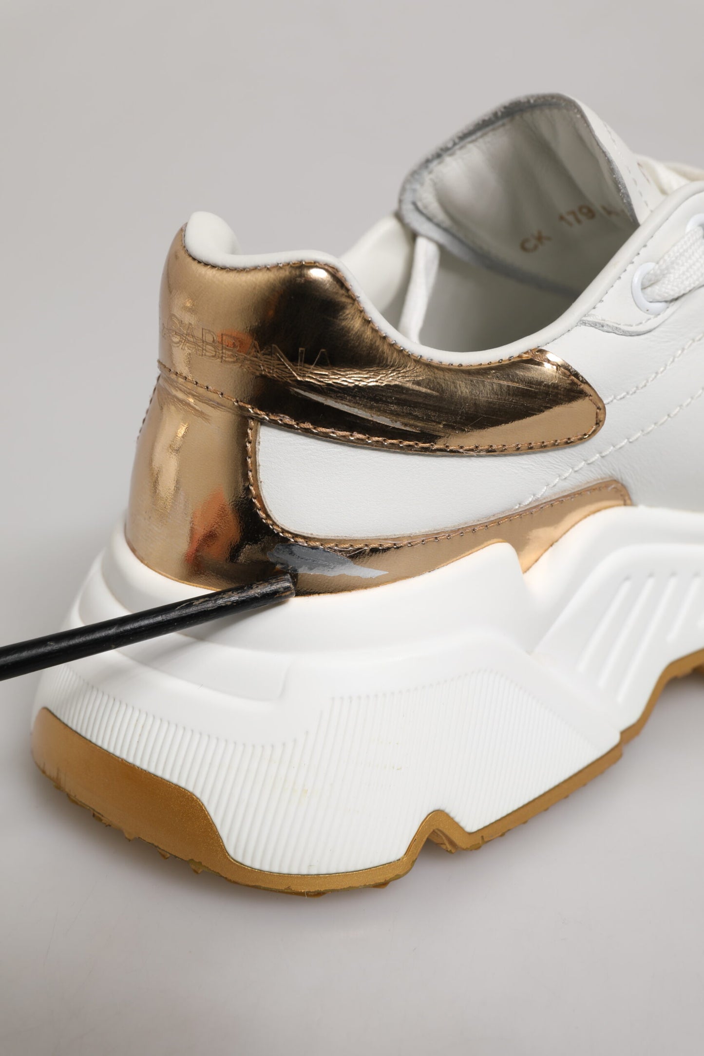 Dolce &amp; Gabbana White Gold DAYMASTER Leather Sneakers Shoes