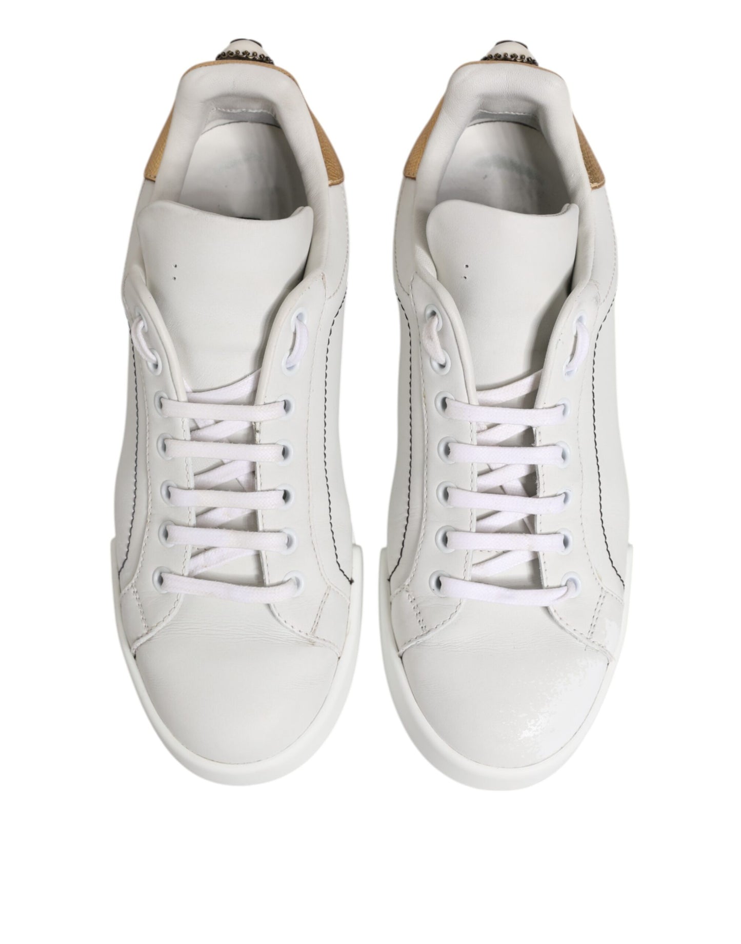 Dolce &amp; Gabbana White Gold Leather Low Top Sneakers Shoes