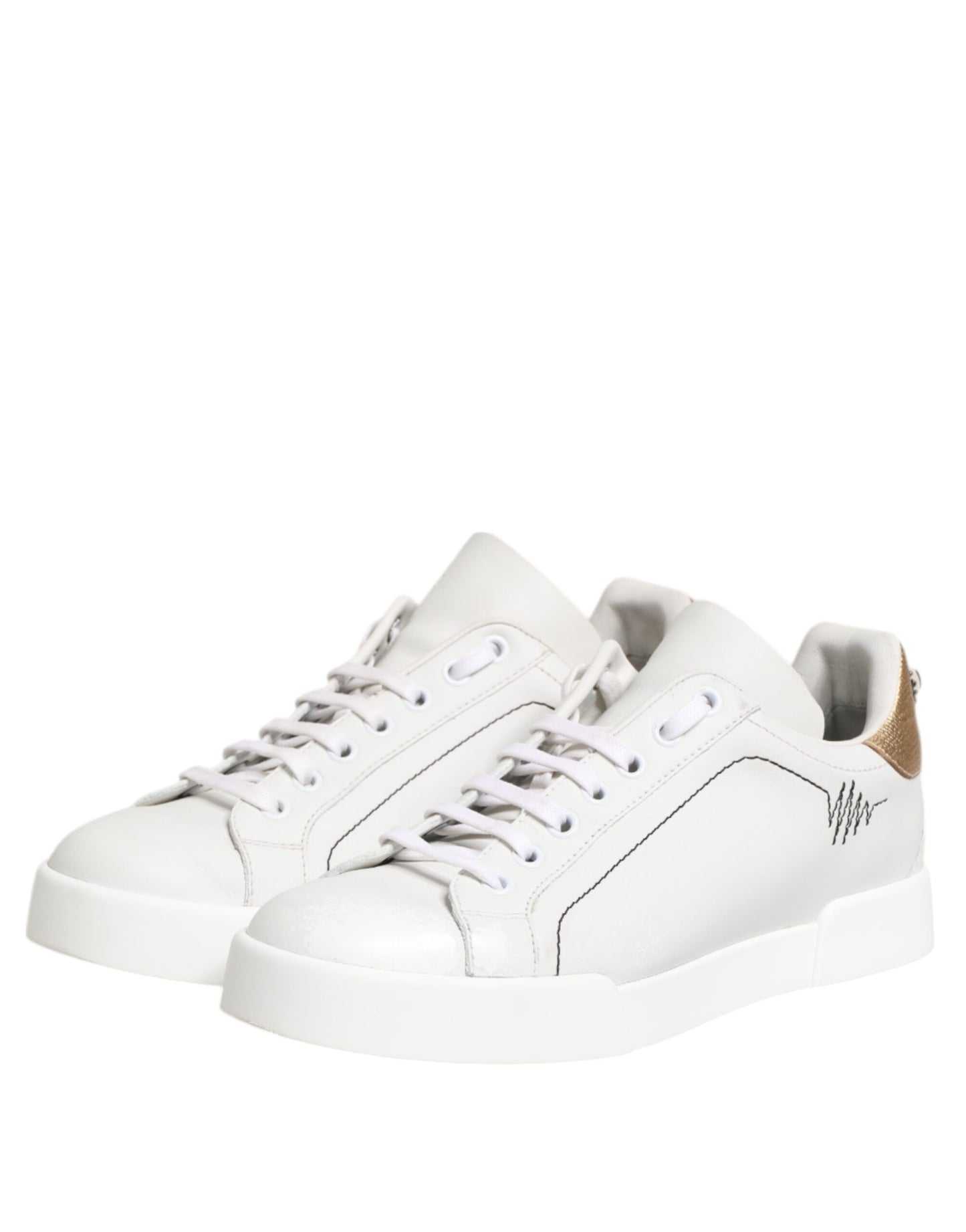 Dolce &amp; Gabbana White Gold Leather Low Top Sneakers Shoes