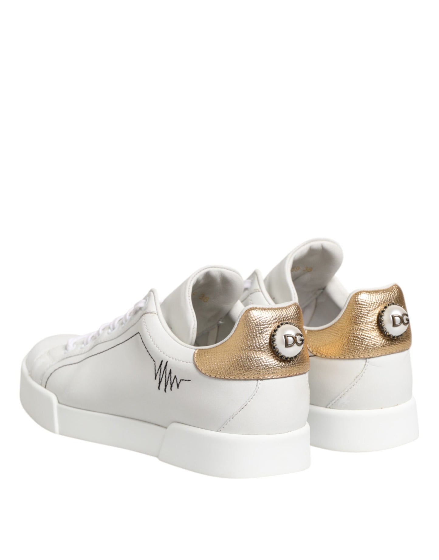 Dolce &amp; Gabbana White Gold Leather Low Top Sneakers Shoes