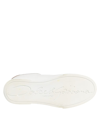 Dolce &amp; Gabbana White Gold Leather Low Top Sneakers Shoes