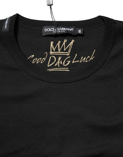 Dolce &amp; Gabbana Black Cotton Goodluck Tee Crew Neck T-shirt