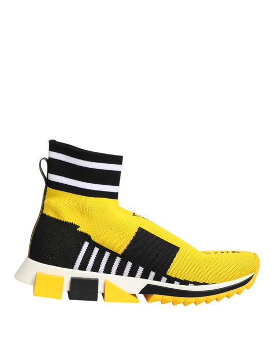 Dolce &amp; Gabbana Yellow Black Sorrento Socks Sneakers Shoes