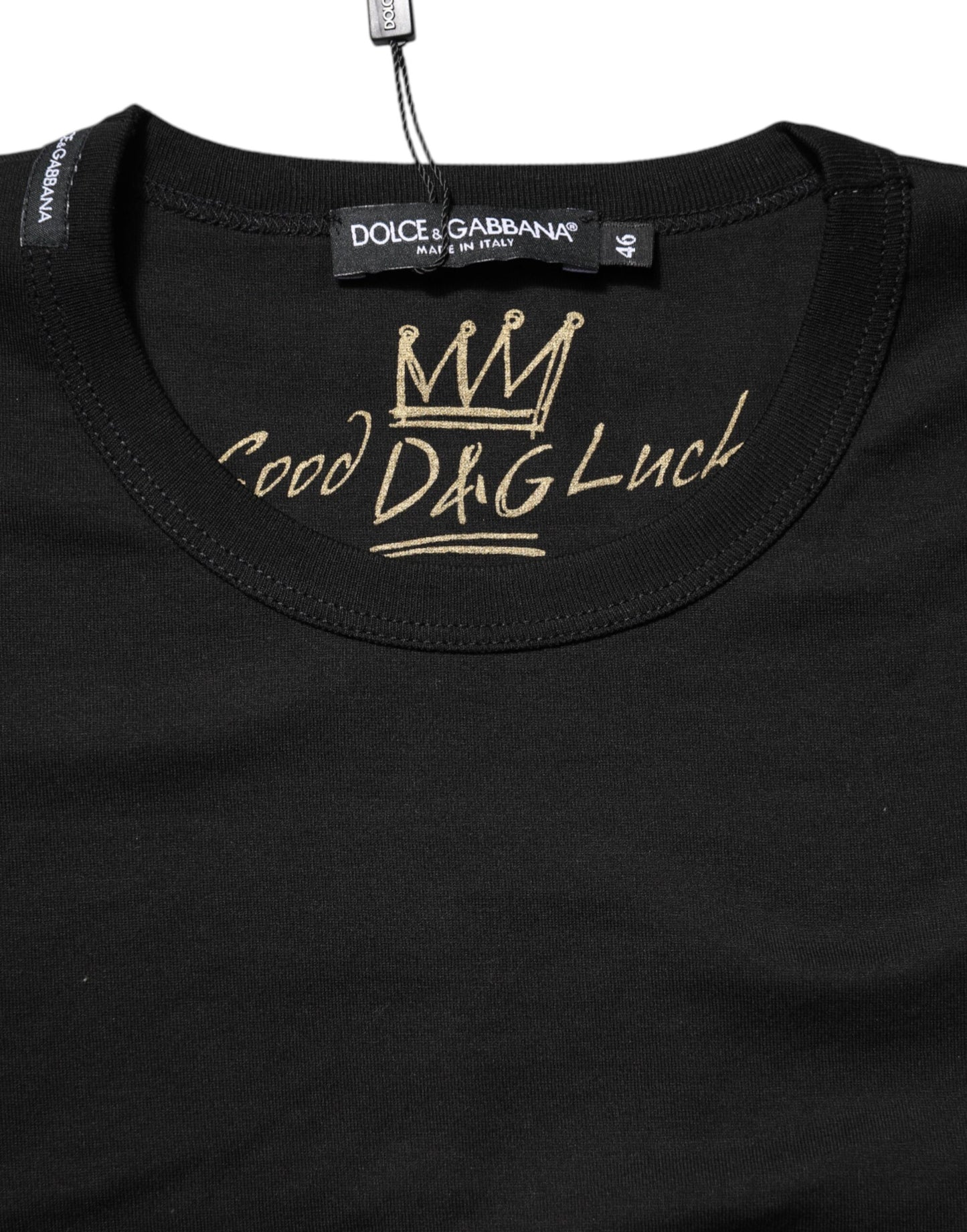 Dolce & Gabbana Black Cotton Goodluck Tee Crew Neck T-shirt - from Dolce & Gabbana