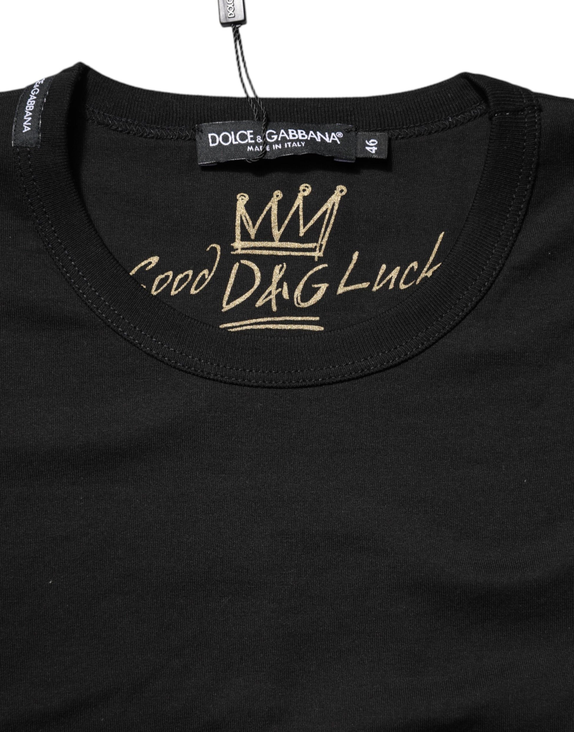Dolce & Gabbana Black Cotton Goodluck Tee Crew Neck T-shirt - from Dolce & Gabbana