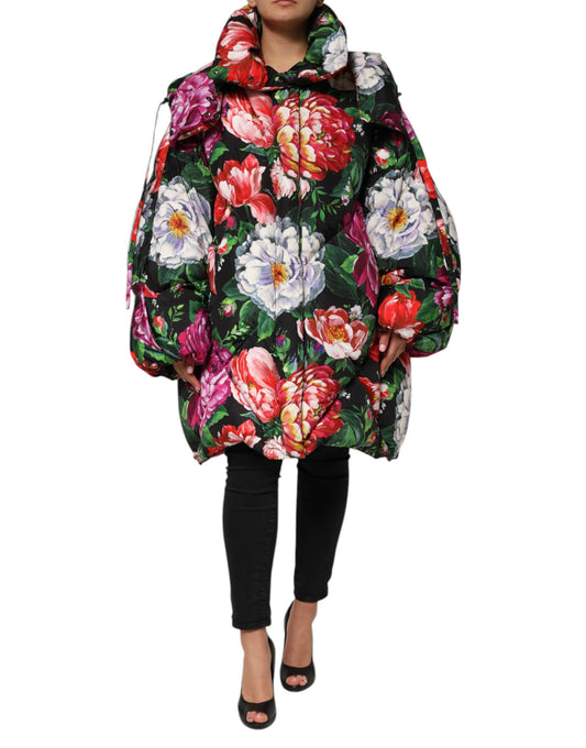 Dolce &amp; Gabbana Multicolor Floral Hooded Puffer Coat Jacket