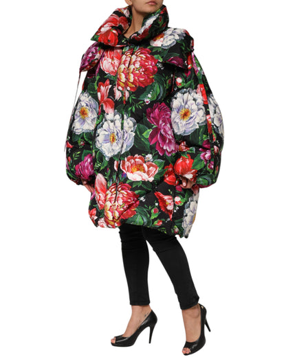 Dolce &amp; Gabbana Multicolor Floral Hooded Puffer Coat Jacket