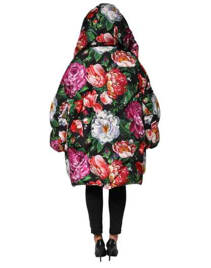 Dolce &amp; Gabbana Multicolor Floral Hooded Puffer Coat Jacket