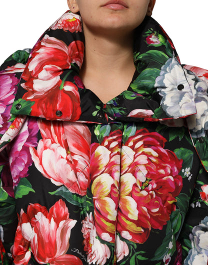Dolce &amp; Gabbana Multicolor Floral Hooded Puffer Coat Jacket