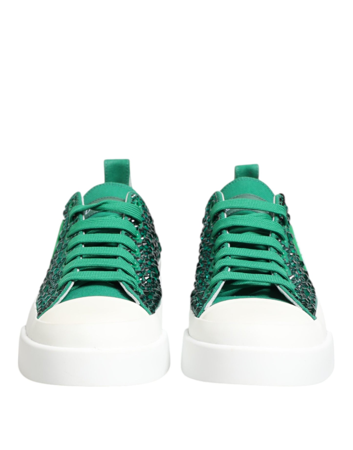Dolce &amp; Gabbana Green Portofino Crystal DG Logo Sneakers Shoes