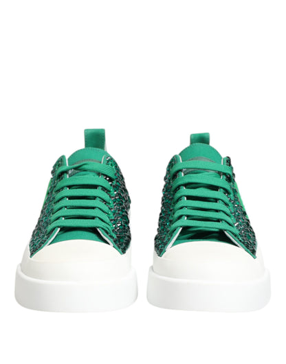 Dolce &amp; Gabbana Green Portofino Crystal DG Logo Sneakers Shoes