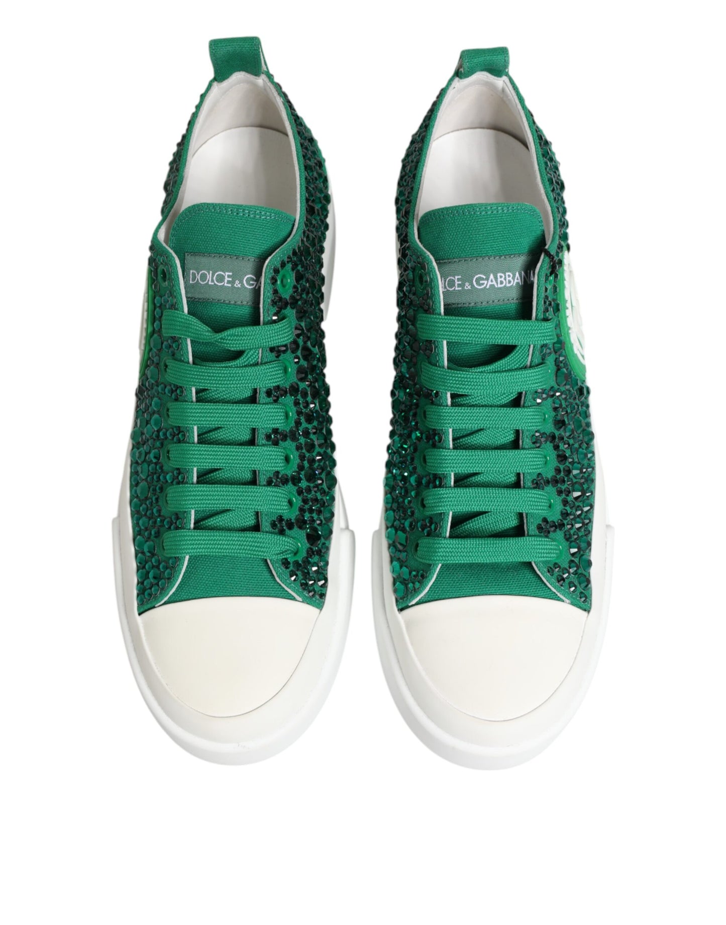 Dolce &amp; Gabbana Green Portofino Crystal DG Logo Sneakers Shoes