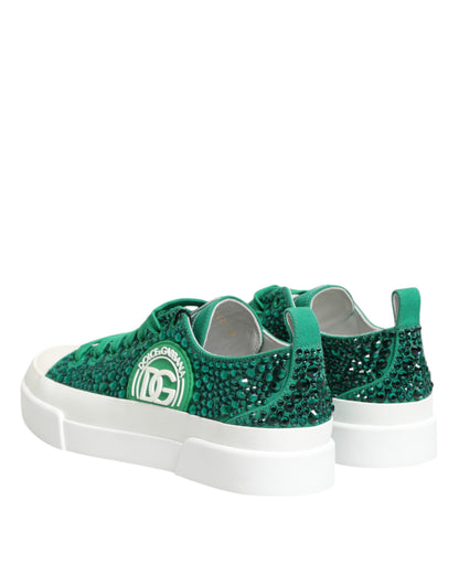 Dolce &amp; Gabbana Green Portofino Crystal DG Logo Sneakers Shoes