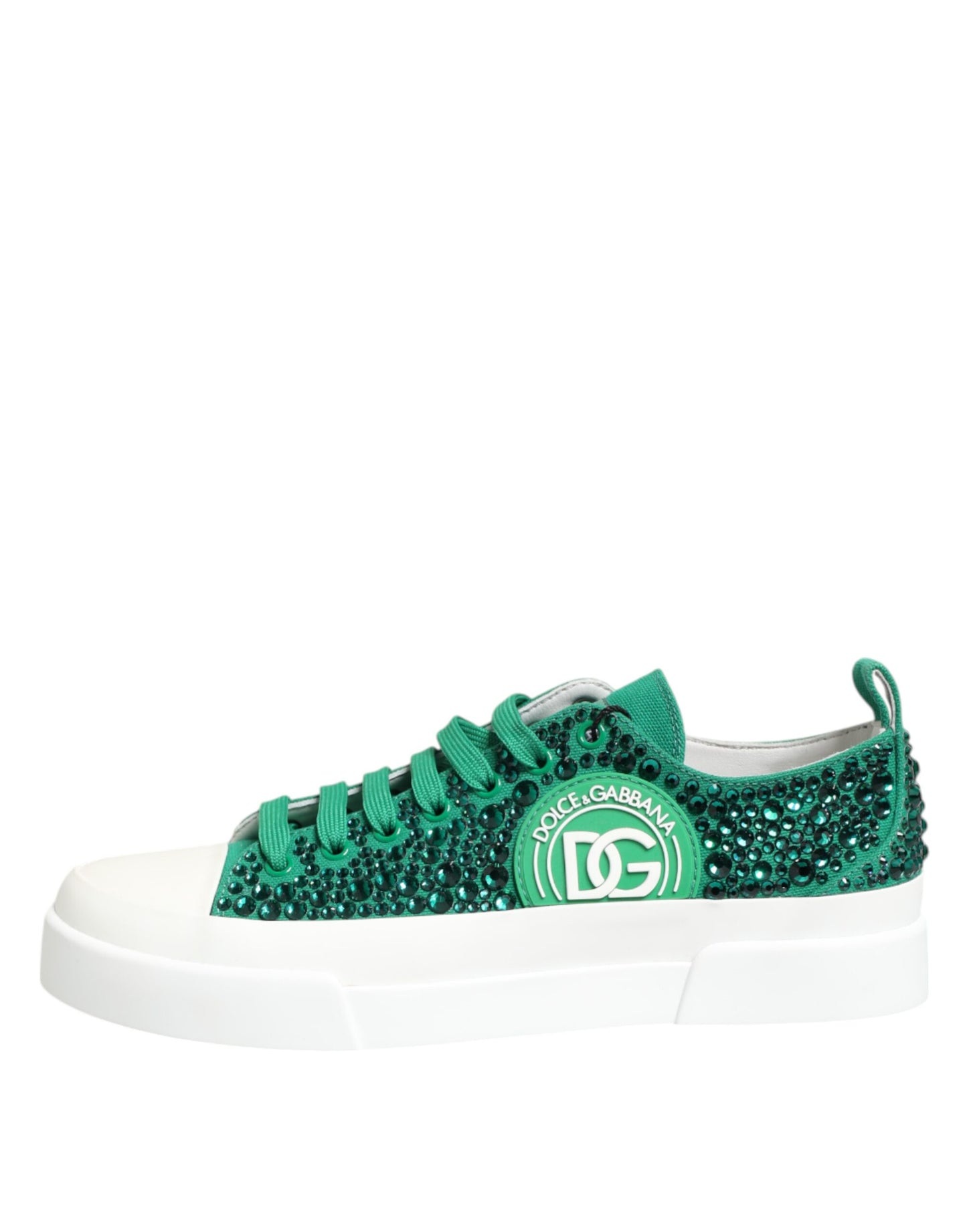 Dolce &amp; Gabbana Green Portofino Crystal DG Logo Sneakers Shoes