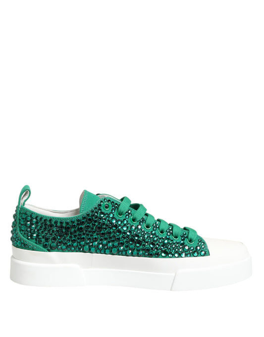 Dolce &amp; Gabbana Green Portofino Crystal DG Logo Sneakers Shoes