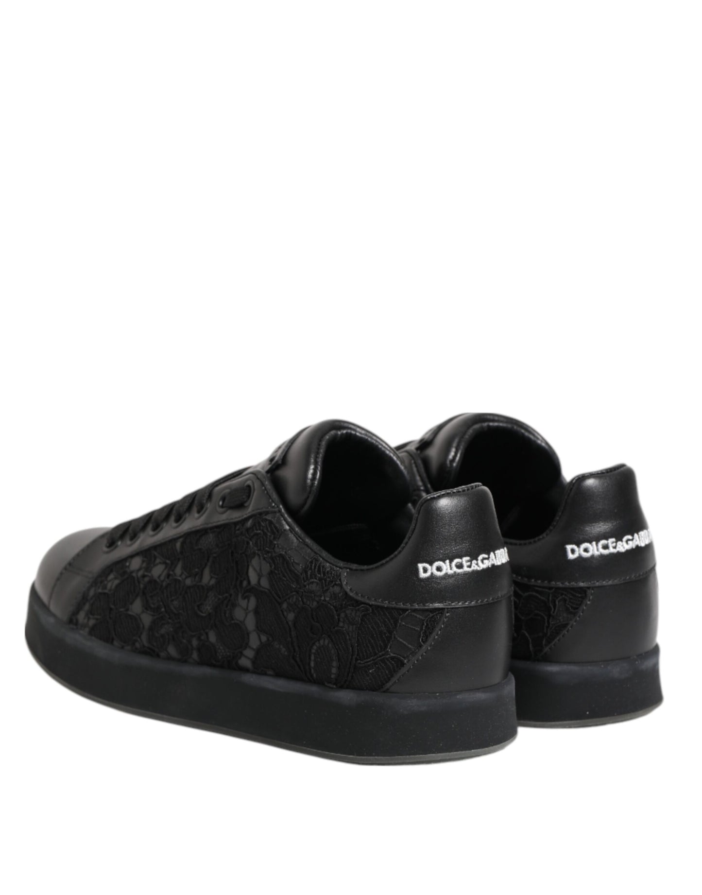 Dolce &amp; Gabbana Black Floral Lace Low Top Sneakers Shoes
