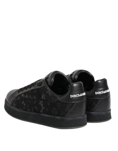 Dolce &amp; Gabbana Black Floral Lace Low Top Sneakers Shoes