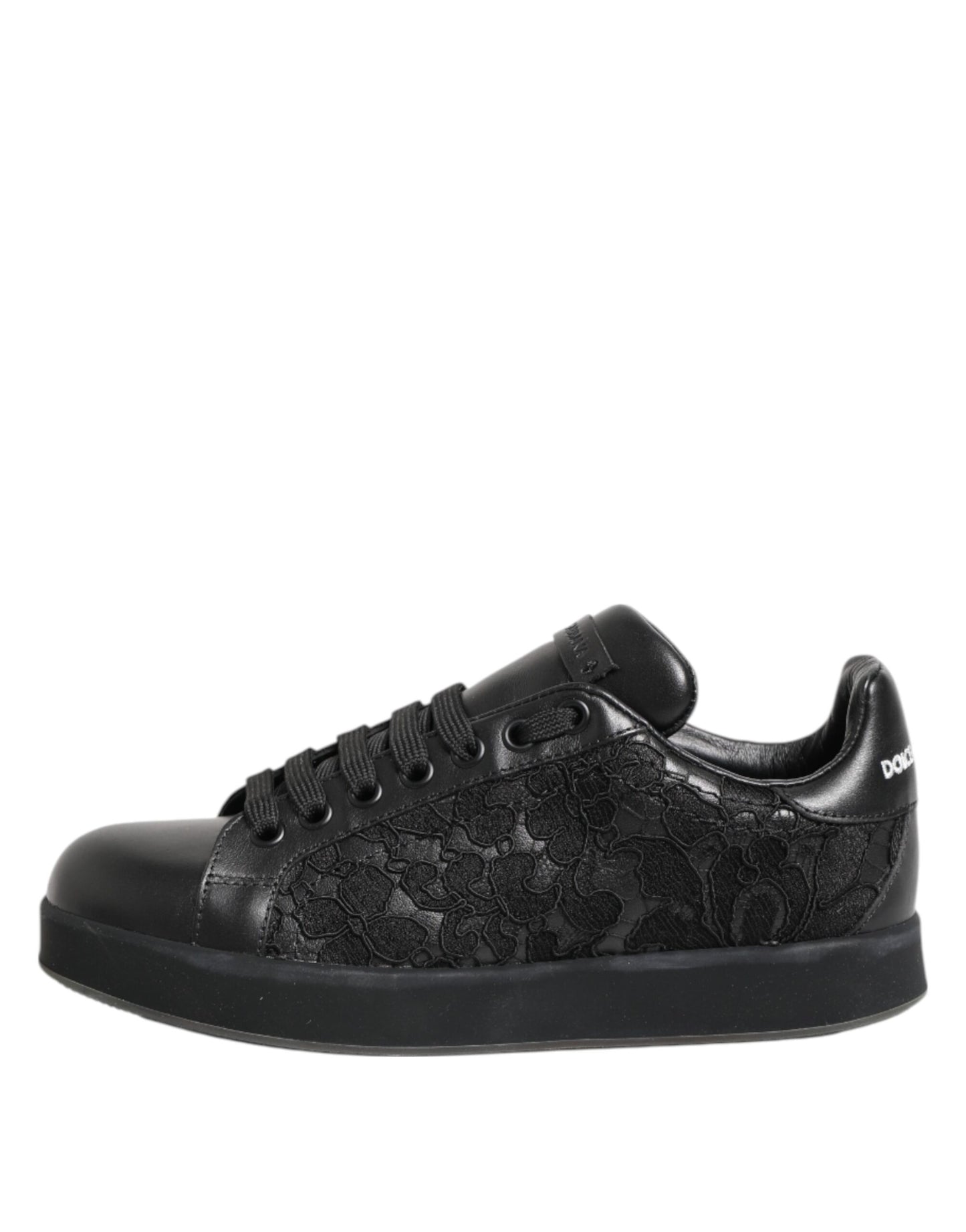 Dolce &amp; Gabbana Black Floral Lace Low Top Sneakers Shoes