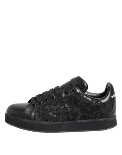 Dolce &amp; Gabbana Black Floral Lace Low Top Sneakers Shoes