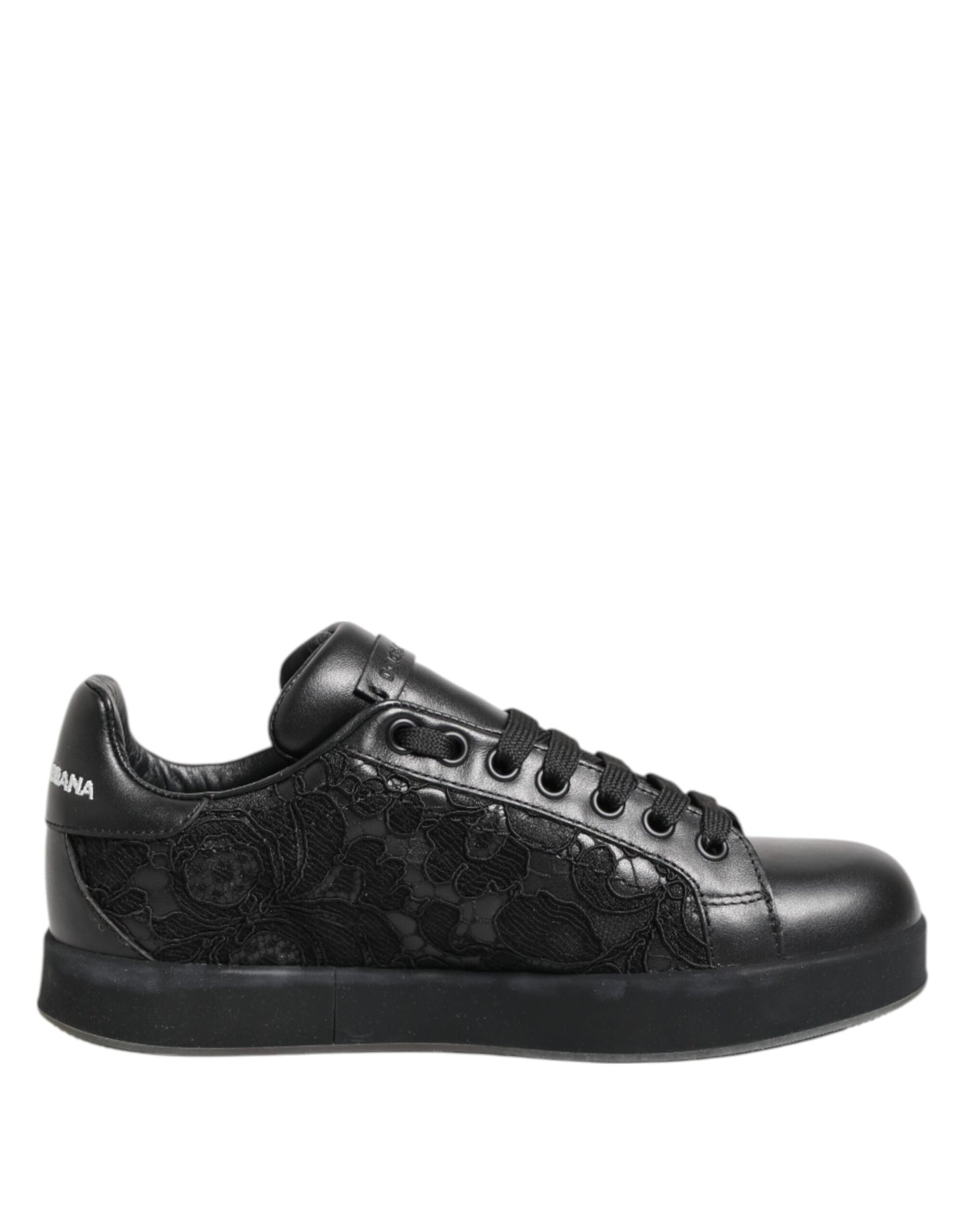 Dolce &amp; Gabbana Black Floral Lace Low Top Sneakers Shoes
