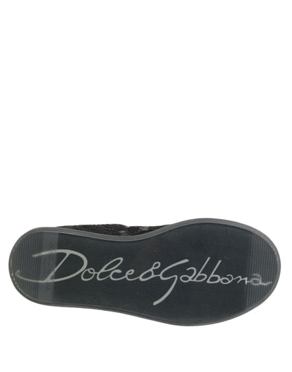 Dolce &amp; Gabbana Black Floral Lace Low Top Sneakers Shoes