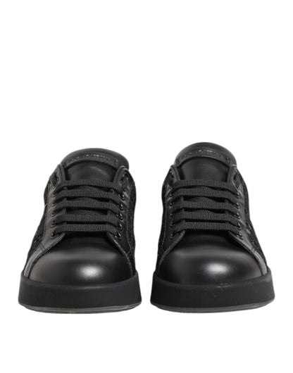 Dolce &amp; Gabbana Black Floral Lace Low Top Sneakers Shoes