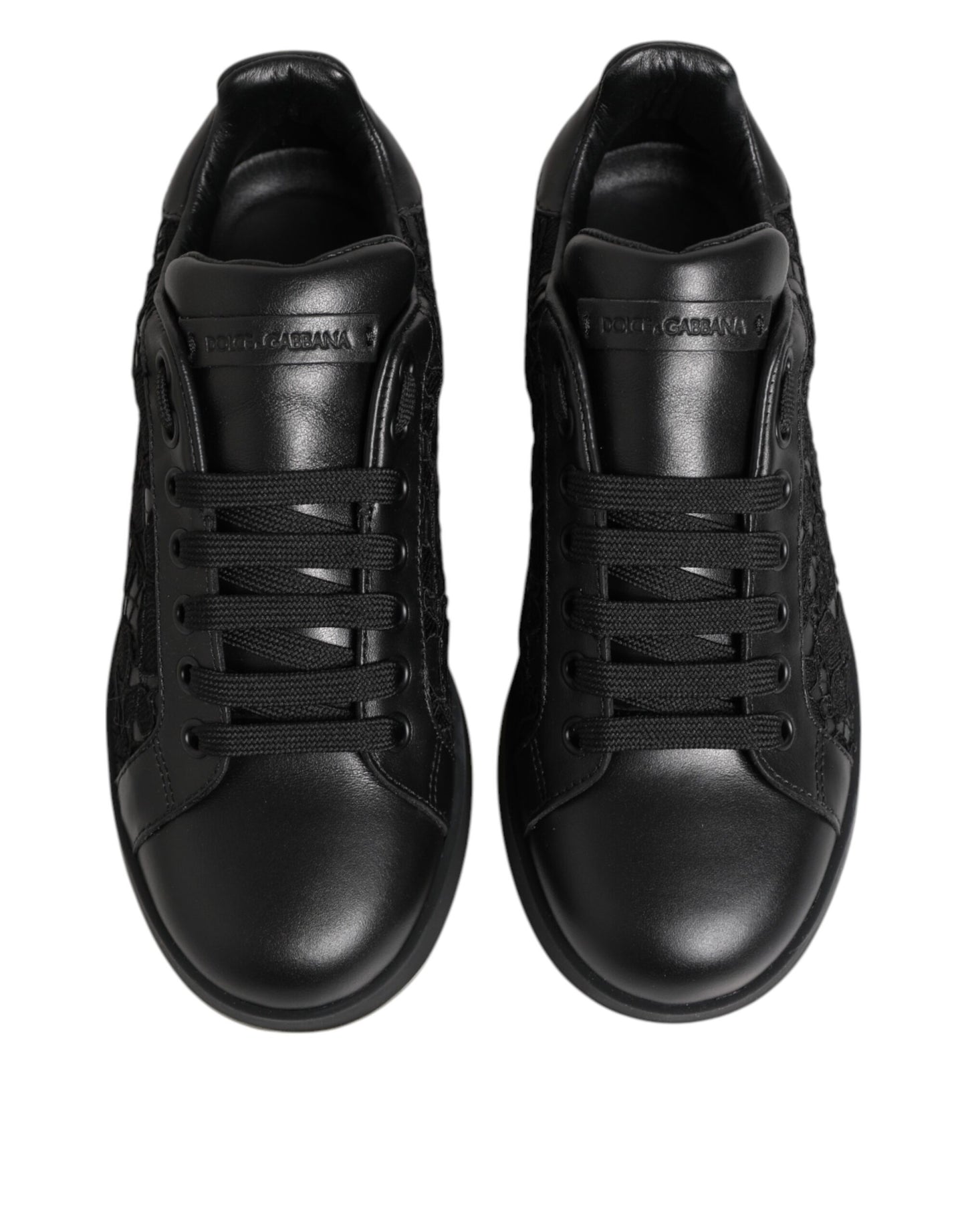 Dolce &amp; Gabbana Black Floral Lace Low Top Sneakers Shoes