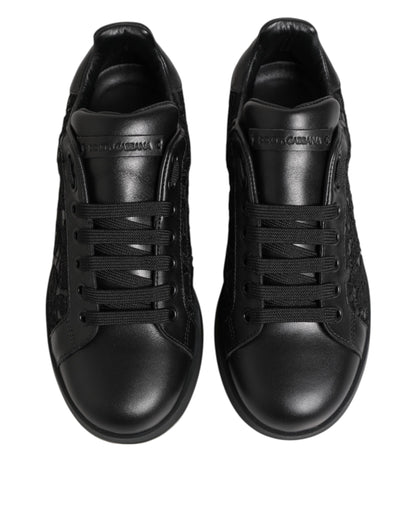 Dolce &amp; Gabbana Black Floral Lace Low Top Sneakers Shoes