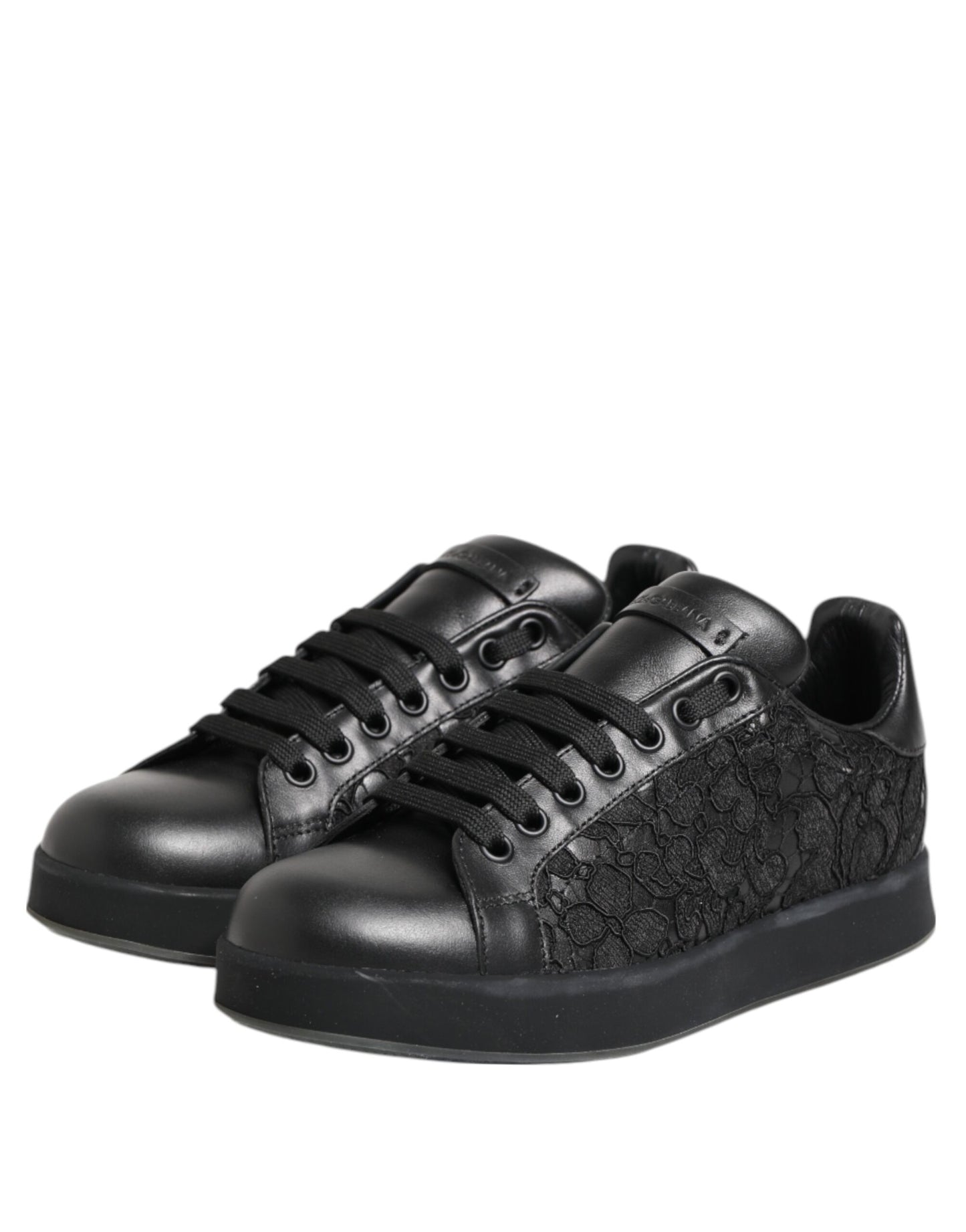 Dolce &amp; Gabbana Black Floral Lace Low Top Sneakers Shoes
