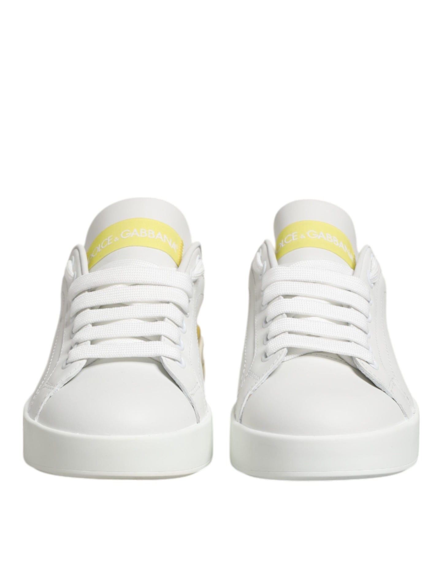 Dolce &amp; Gabbana White Yellow Leather Low Top Sneakers Shoes
