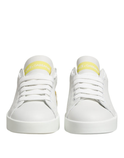 Dolce &amp; Gabbana White Yellow Leather Low Top Sneakers Shoes