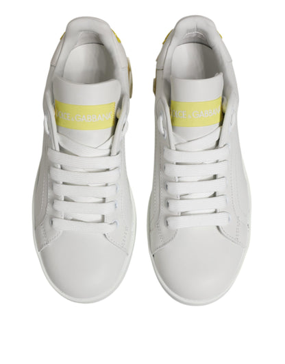 Dolce &amp; Gabbana White Yellow Leather Low Top Sneakers Shoes
