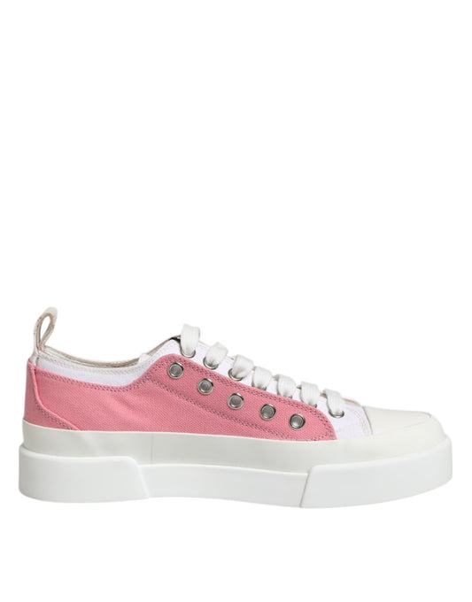 Dolce &amp; Gabbana White Pink Canvas Low Top Sneakers Shoes
