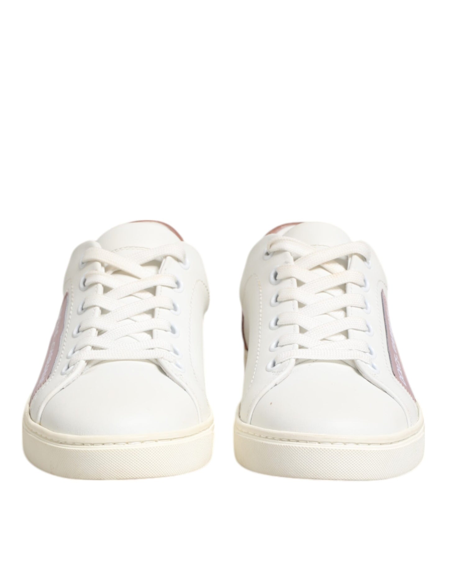 Dolce &amp; Gabbana White Pink Leather Low Top Sneakers Shoes