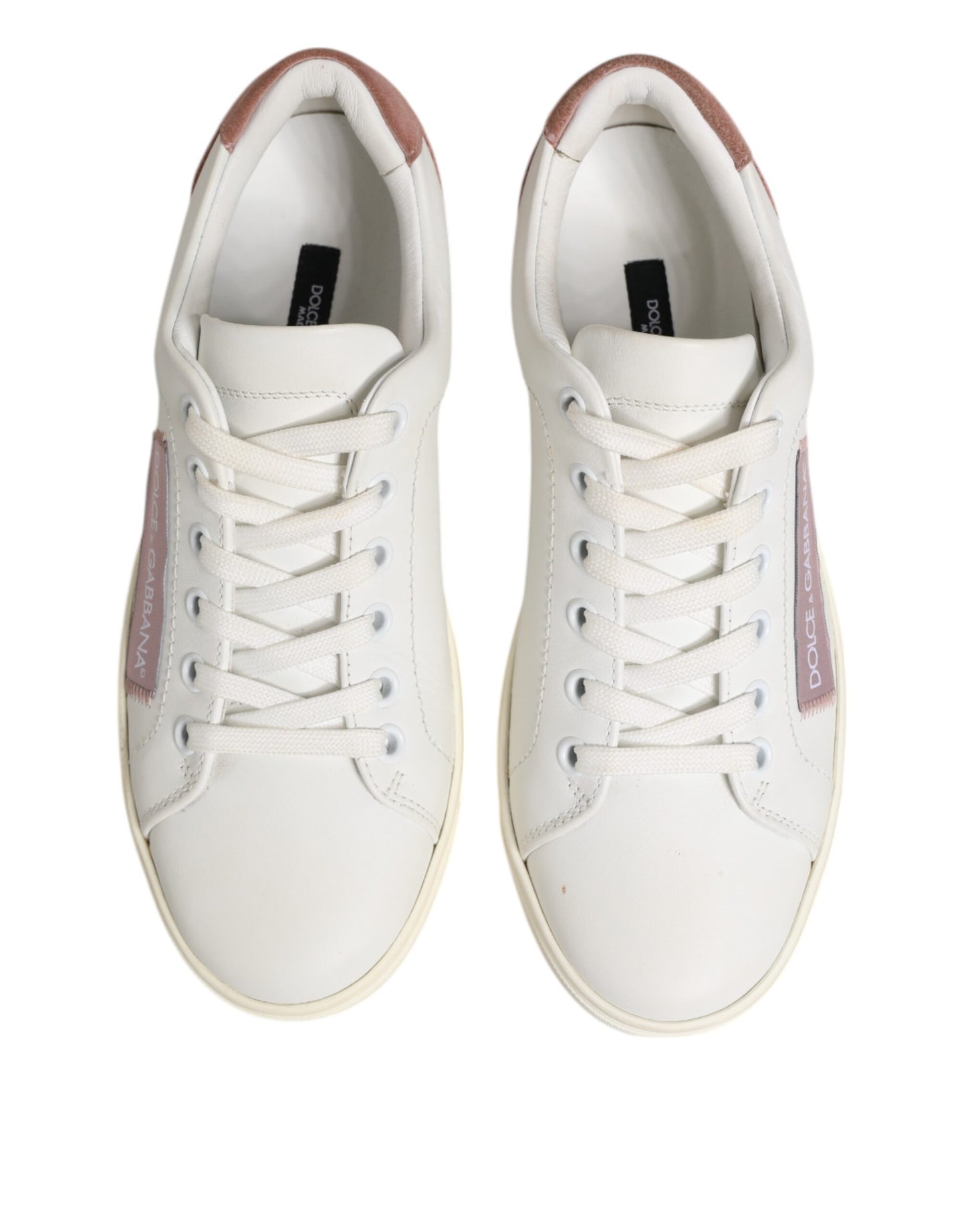 Dolce &amp; Gabbana White Pink Leather Low Top Sneakers Shoes