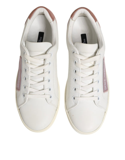 Dolce &amp; Gabbana White Pink Leather Low Top Sneakers Shoes