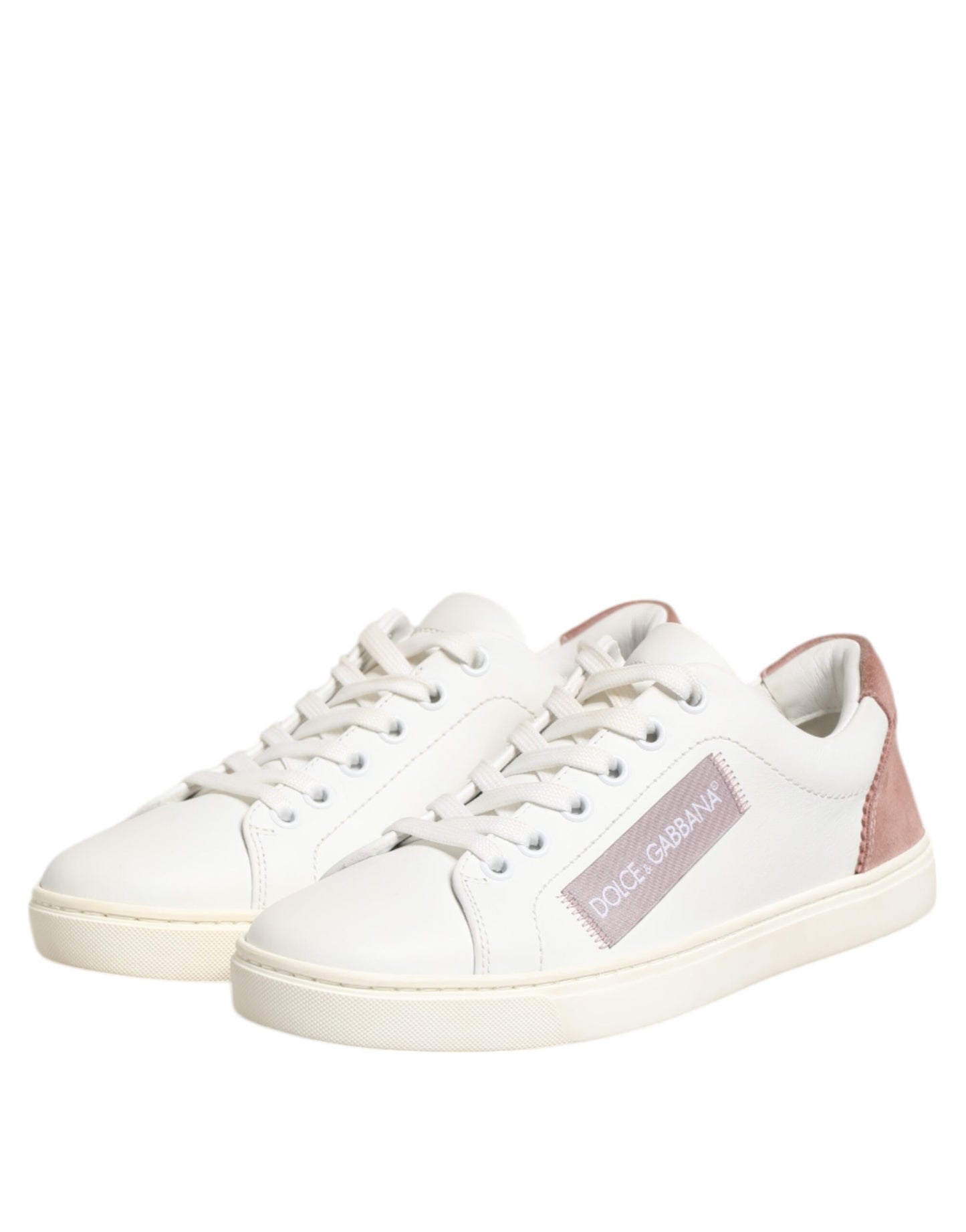 Dolce &amp; Gabbana White Pink Leather Low Top Sneakers Shoes