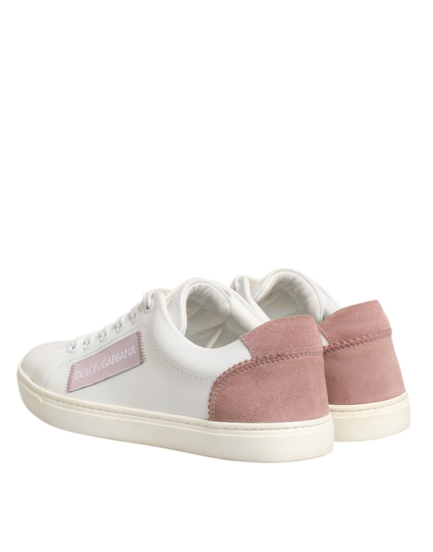 Dolce &amp; Gabbana White Pink Leather Low Top Sneakers Shoes