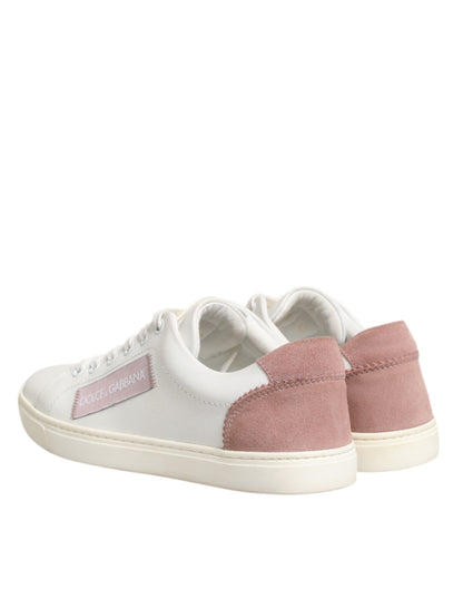 Dolce &amp; Gabbana White Pink Leather Low Top Sneakers Shoes