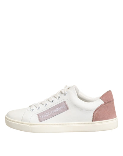 Dolce &amp; Gabbana White Pink Leather Low Top Sneakers Shoes