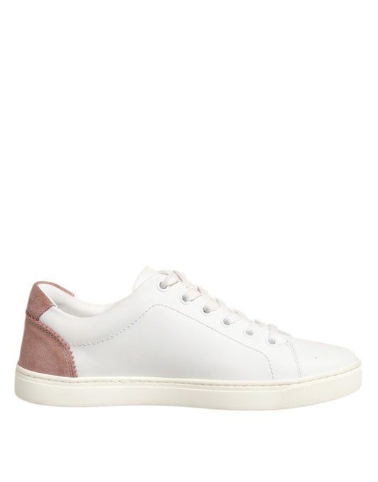 Dolce &amp; Gabbana White Pink Leather Low Top Sneakers Shoes