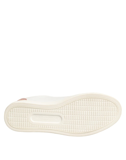Dolce &amp; Gabbana White Pink Leather Low Top Sneakers Shoes