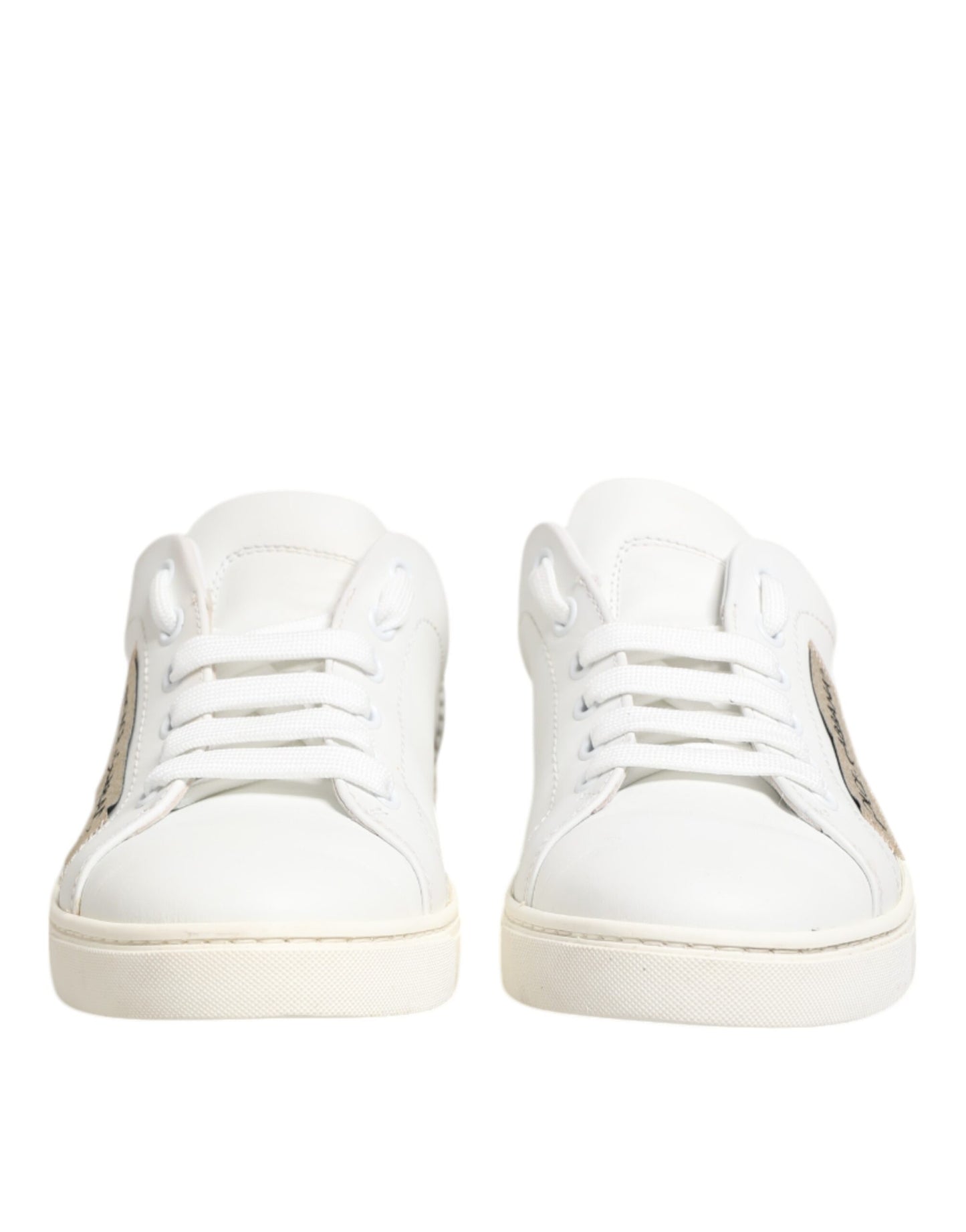 Dolce &amp; Gabbana White Gray Leather Low Top Sneakers Shoes