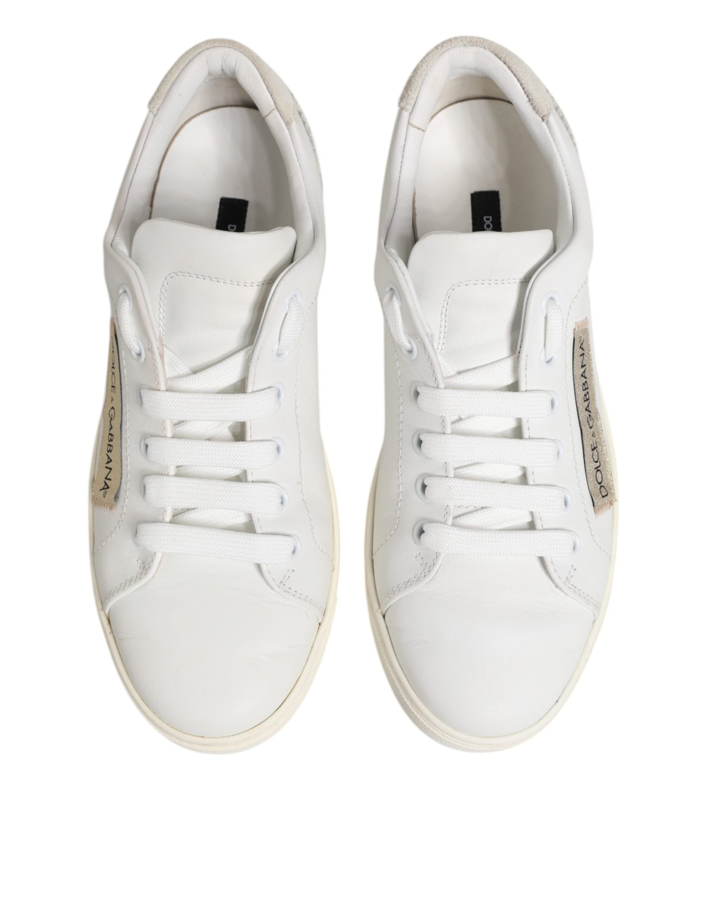 Dolce &amp; Gabbana White Gray Leather Low Top Sneakers Shoes