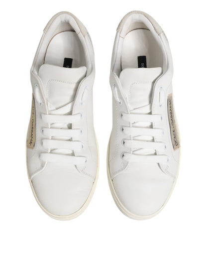 Dolce &amp; Gabbana White Gray Leather Low Top Sneakers Shoes