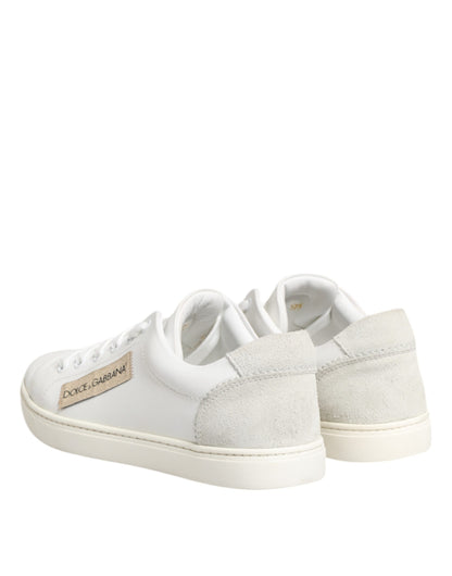 Dolce &amp; Gabbana White Gray Leather Low Top Sneakers Shoes