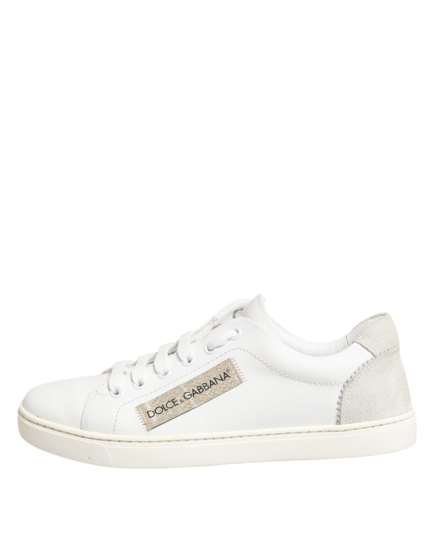 Dolce &amp; Gabbana White Gray Leather Low Top Sneakers Shoes