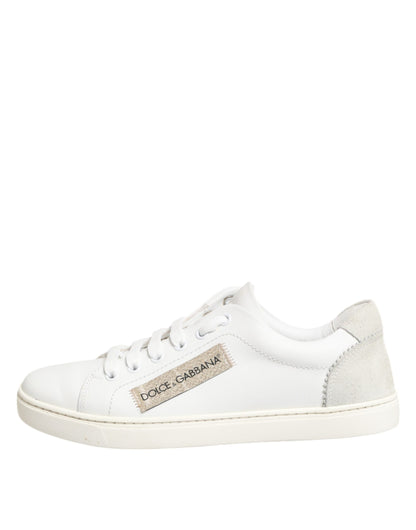 Dolce &amp; Gabbana White Gray Leather Low Top Sneakers Shoes