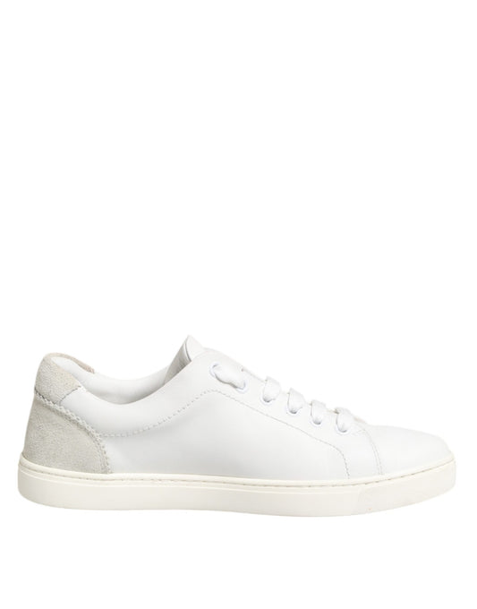 Dolce &amp; Gabbana White Gray Leather Low Top Sneakers Shoes