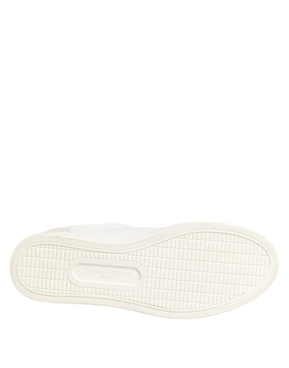 Dolce &amp; Gabbana White Gray Leather Low Top Sneakers Shoes